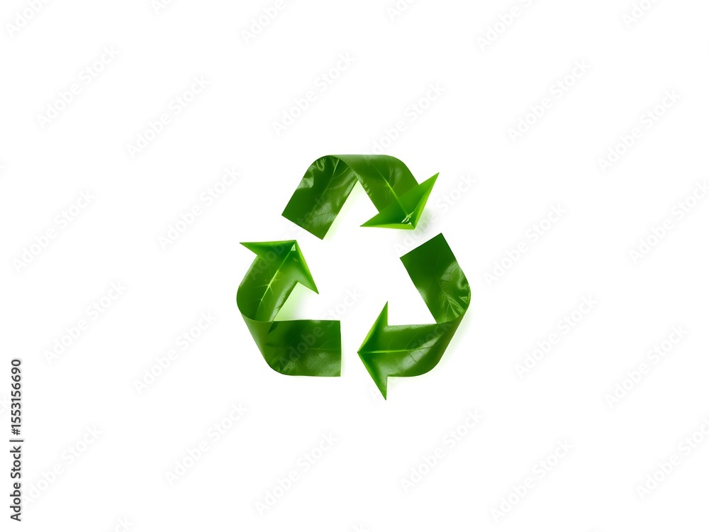 Obraz premium Recycling Leaves Icon on Light Background – Eco-Friendly Concept of Sustainable Production, Eco Plastic, and Green Fuel (AI Generated)