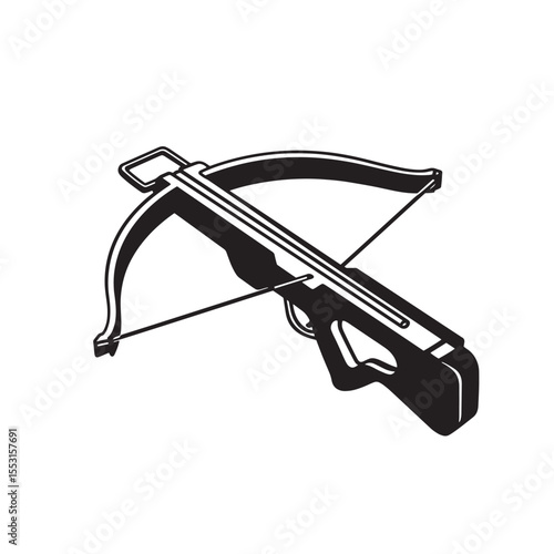 A detailed vintage art silhouette illustration of a powerful crossbow weapon for hunting or historical representation
