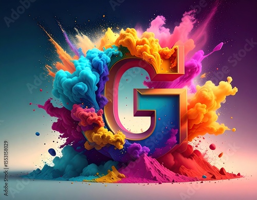 Colorful Explosion Letter G 3D Render Abstract.