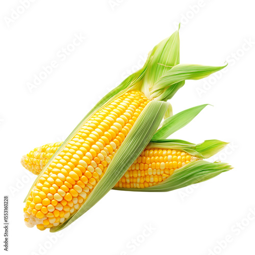 Fresh Corn on the Cob Vibrant Yellow Kernels Green Husks On Transparent Background