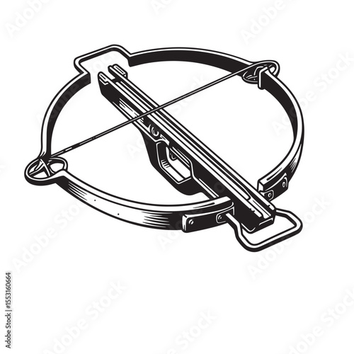 Detailed vintage art silhouette illustration of a crossbow depicting archery and hunting equipment