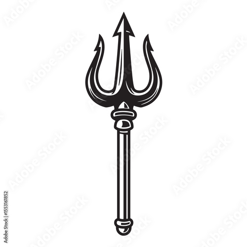 Elegant vintage art silhouette depiction of a trident symbolizing power strength authority and divinity