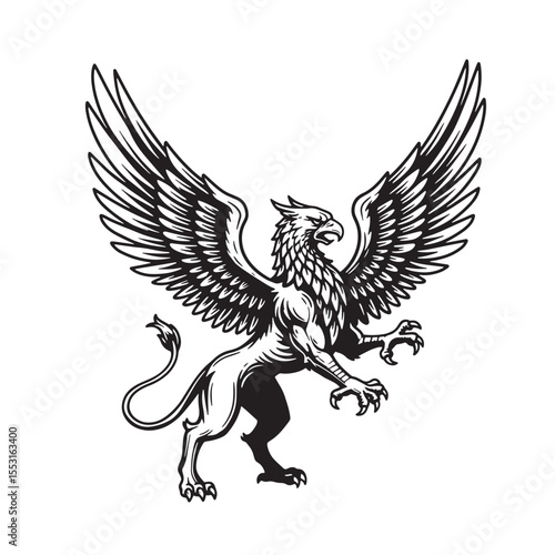 Majestic vintage art silhouette of a mythical griffin symbolizing strength power courage and nobility ready for creative projects