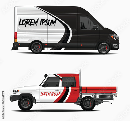 Commercial Vehicle Mockups Van and Pickup Truck with Custom Graphics