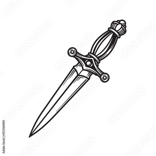 Vintage art silhouette of a detailed dagger illustration depicting intricate design and classic weaponry aesthetics