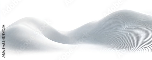 Soft abstract smooth white and gray flowing wave shapes with fine lines creating a serene futuristic landscape