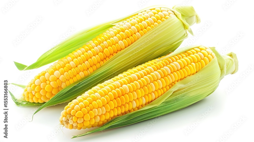 Fresh, vibrant yellow corn on the cob isolated on a clean white background, presenting a mouth - watering and healthy food option. Ideal for food - related projects, this image showcases the natural Fresh, vibrant yellow corn on the cob isolated on a clean white background, presenting a mouth - watering and healthy food option. Ideal for food - related projects, this image showcases the natural