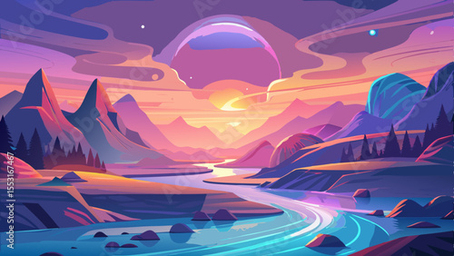 A dreamy abstract valley at sunset, smooth flowing hills bathed in soft golden and lavender light, surreal atmosphere with floating light particles, ambient mist drifting through the valley, minimalis