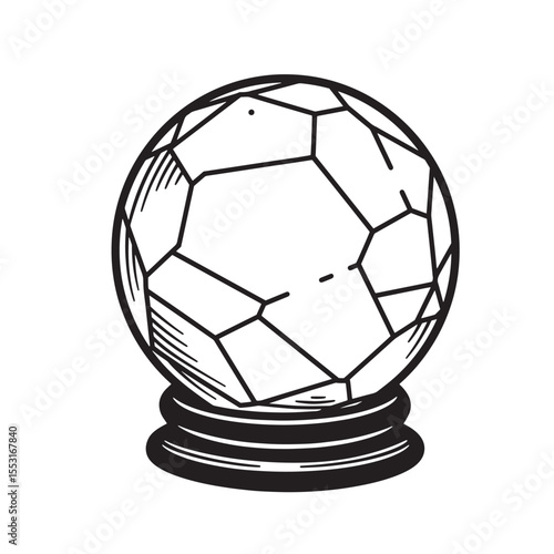 An illustrated vintage art silhouette of a crystal ball on a stand for divination and fortune telling.