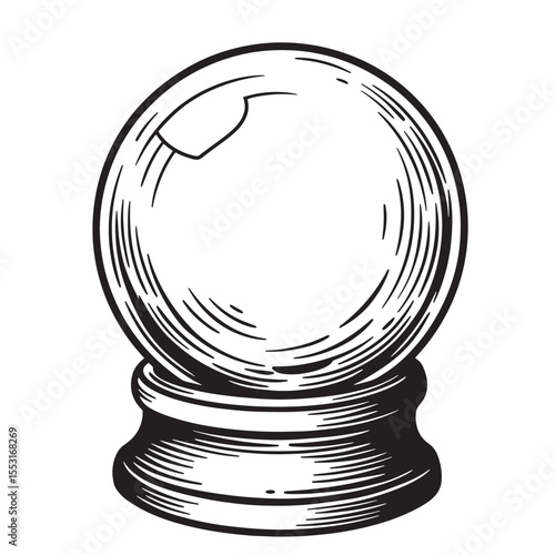 Artistic vintage art silhouette illustration depicting a crystal ball for divination and future predictions concept