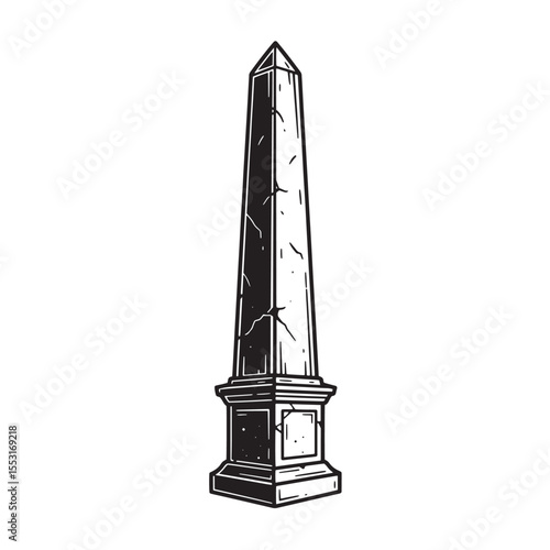 Classic illustration of an ancient obelisk monument in a vintage art silhouette perfect for graphic design projects.