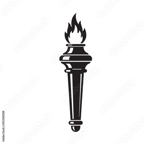 Classic vintage art silhouette of a lit torch symbolizing enlightenment and guidance in monochrome style