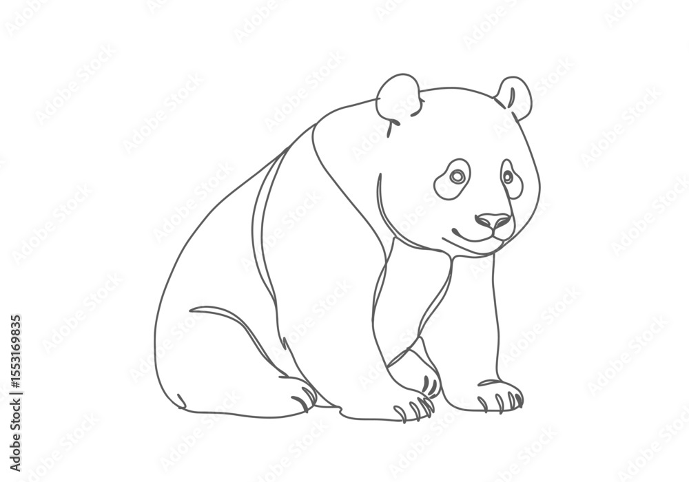 Panda drawing. It is a black and white outline image of a panda drawing, a detailed sketch of a sitting bear. Vector sketch line art draw. Panda drawing. It is a black and white outline image of a panda drawing, a detailed sketch of a sitting bear. Vector sketch line art draw.