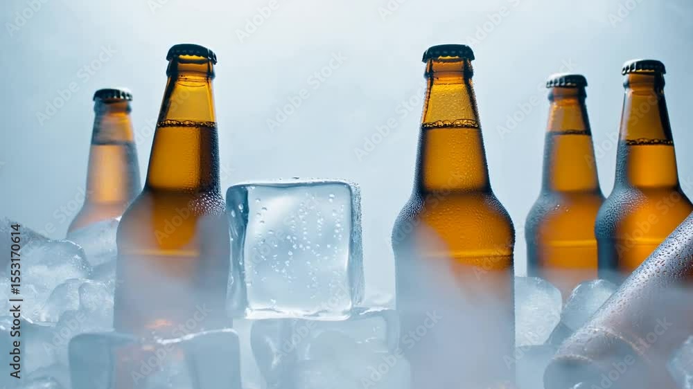 Botellines de cerveza frescos, entre cubos de hielo