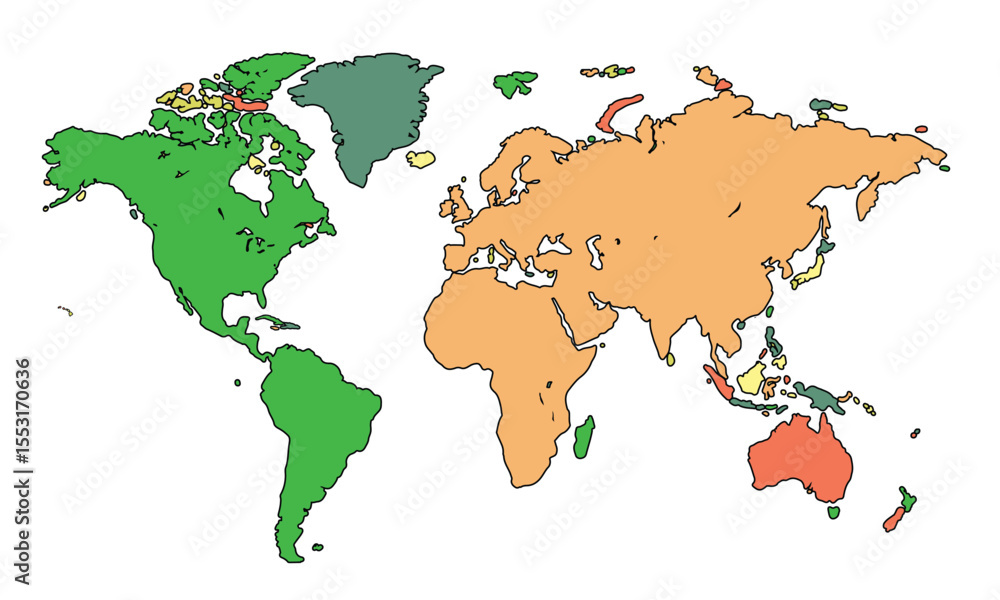 Fototapeta Vector illustration of world map isolated on white background.
