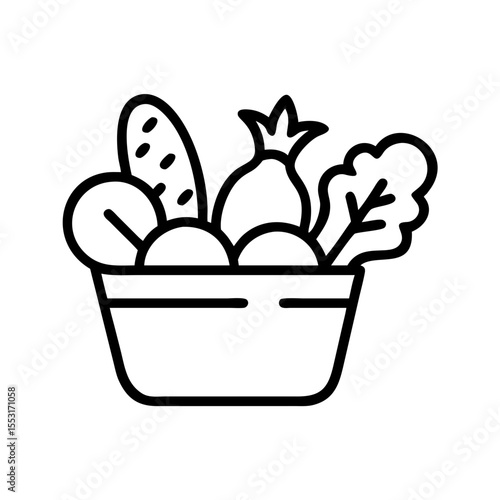 Basket filled with vegetables representing organic food in icon style with transparent background