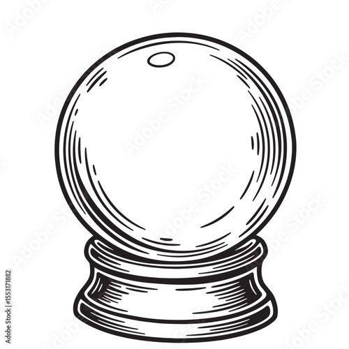Engraved illustration of a crystal ball used for fortune telling predictions and future visions.