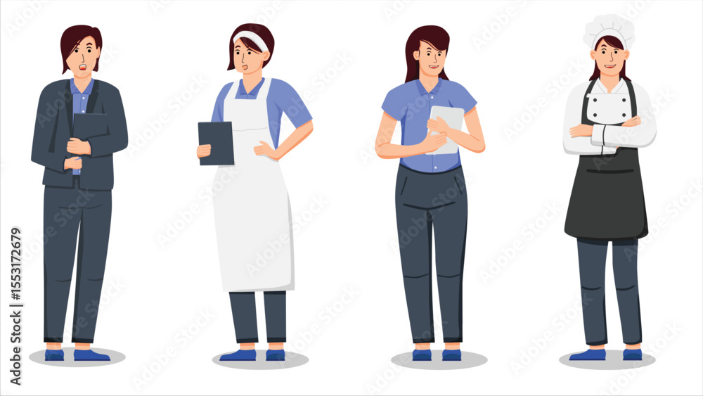 Fototapeta premium flat color vector of female staff waitress in restaurant