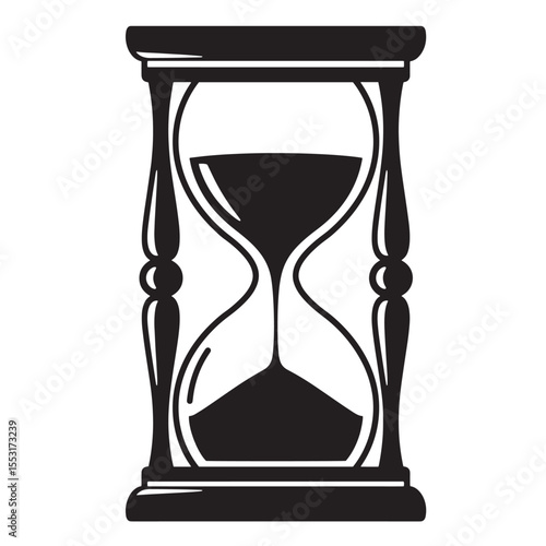 Vintage art silhouette of an hourglass representing time passing and the concept of deadline in black and white