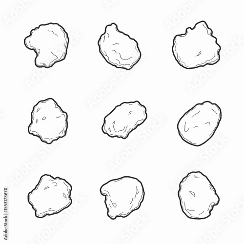 Outline of nine different chicken nuggets on white background  