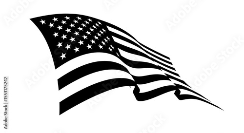 Black and White American Flag Waving in the Wind