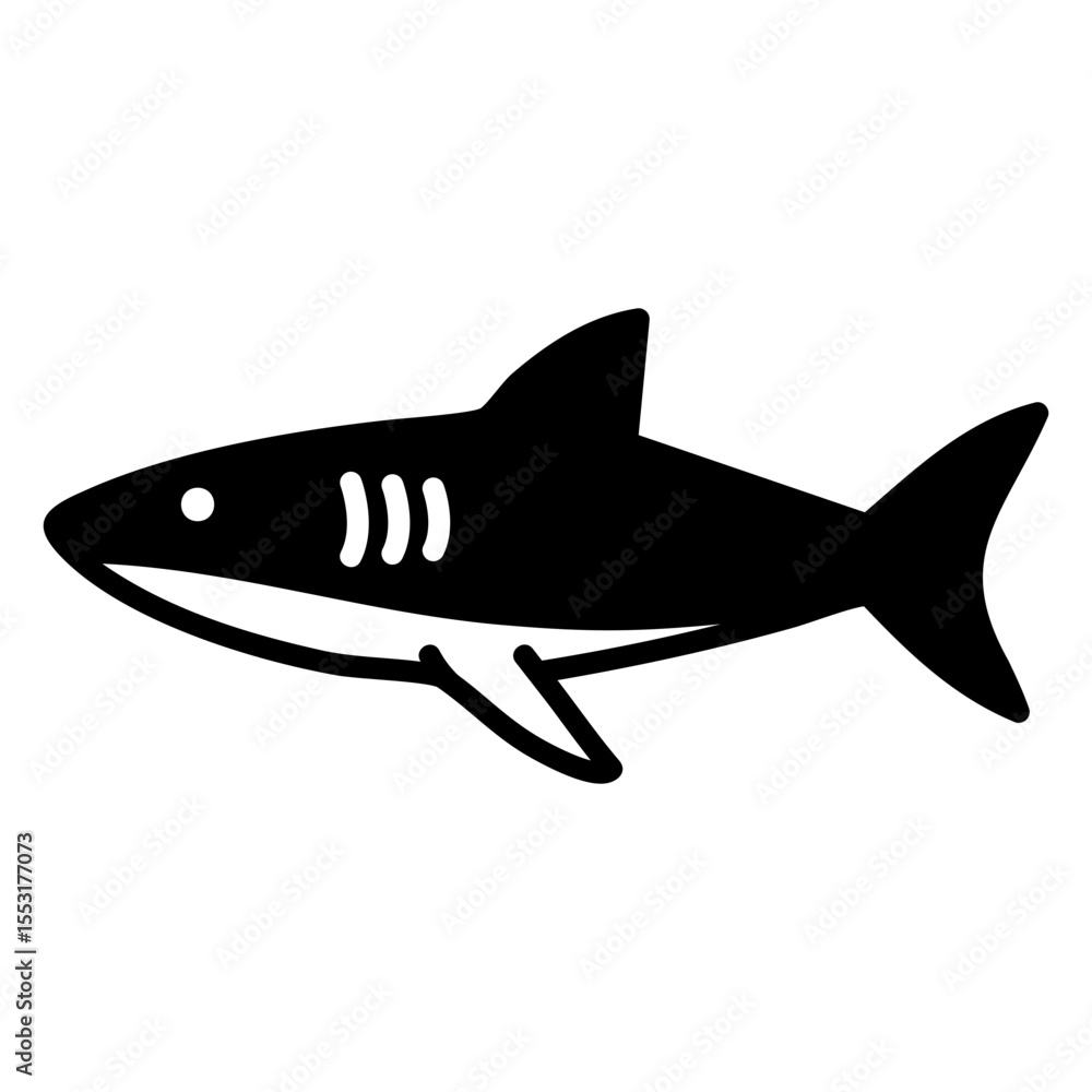 Obraz premium Simple Black Shark Icon: Underwater Marine Animal Silhouette
