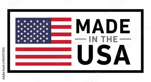 Made in the USA Logo with American Flag, Bold Black Text, and Rectangular Border