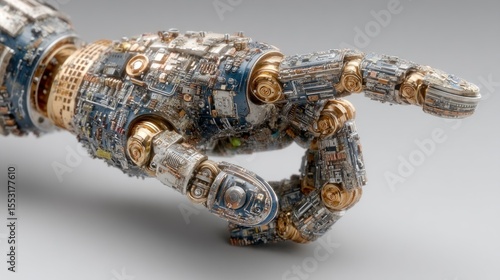 Wallpaper Mural Detailed metallic robot hand pointing forward, showcasing intricate mechanisms Torontodigital.ca