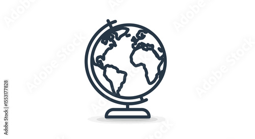 Simple Dark Blue Globe Icon on White Background, Isolated Design.