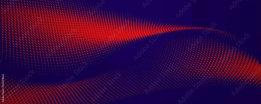 Obraz premium Red halftone dots creating abstract waves on a dark background