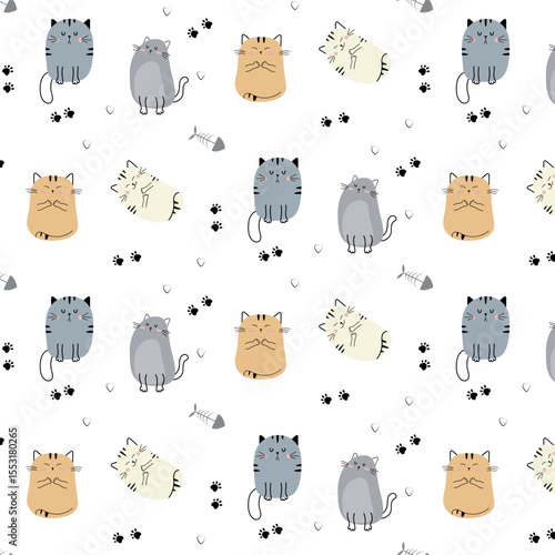 Seamless pattern with cute cats. Vector print for baby bedding.