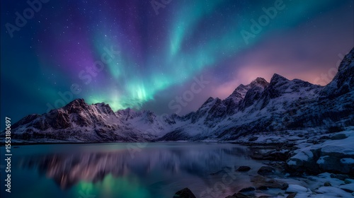 Fototapeta Naklejka Na Ścianę i Meble -  Breathtaking landscape aurora borealis