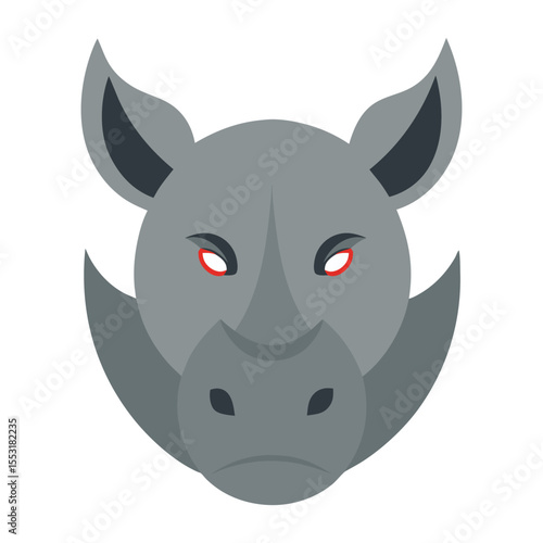 Stoic rhino head calm mascot character Vector illustration