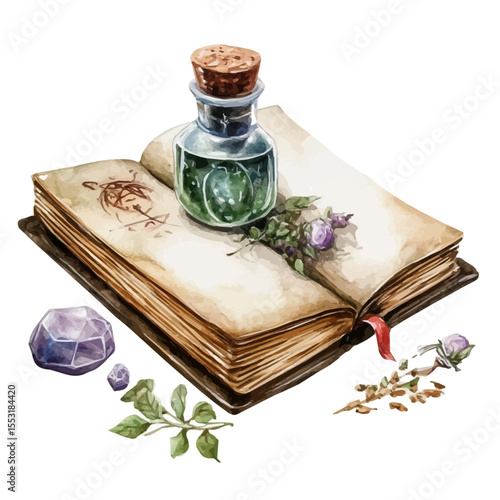 watercolor of Spellbook, vector, isolated on a white background.