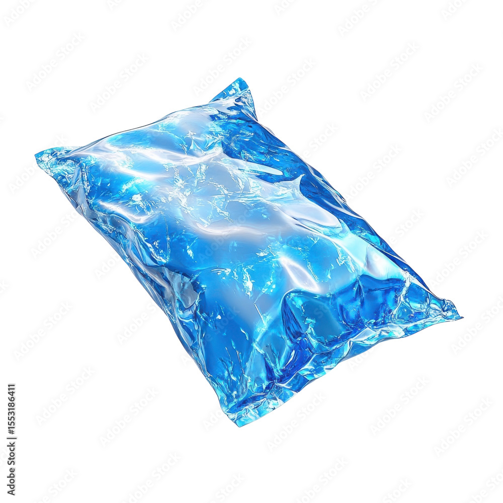 Obraz premium Icy blue water pillow refreshing cooling crystal clear water pack comfort on transparent background