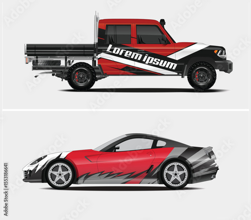 Two Vector Vehicles A Truck and a Sports Car with Graphics