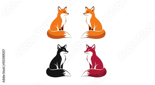 Four Stylized Foxes in Different Colors, Facing Each Other
