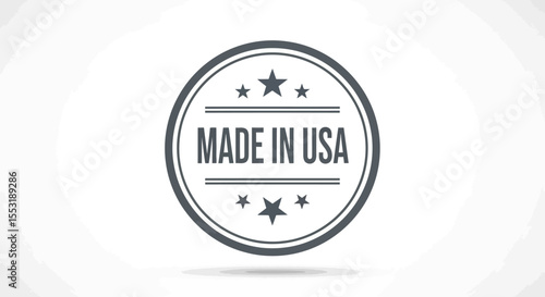 Gray "Made in USA" Round Stamp with Stars and Lines on White Background