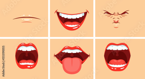 Six Human Mouth Expressions Showing Different Emotions