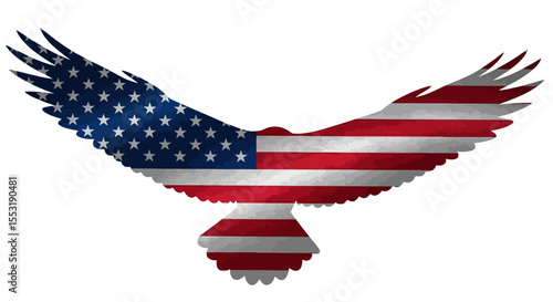 American Flag Eagle Silhouette with Spread Wings on White Background