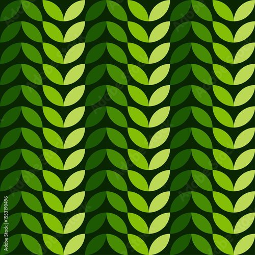 Seamless leaf pattern with geometric shapes in light green.