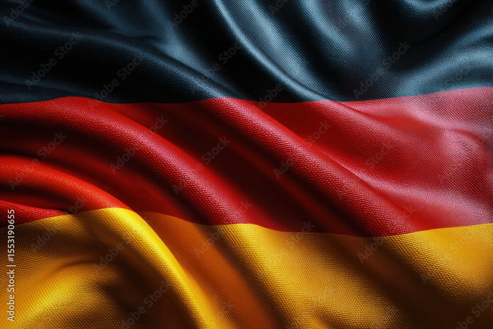 Fototapeta premium Waving German flag in rich colors representing unity and national pride at a cultural event in Europe
