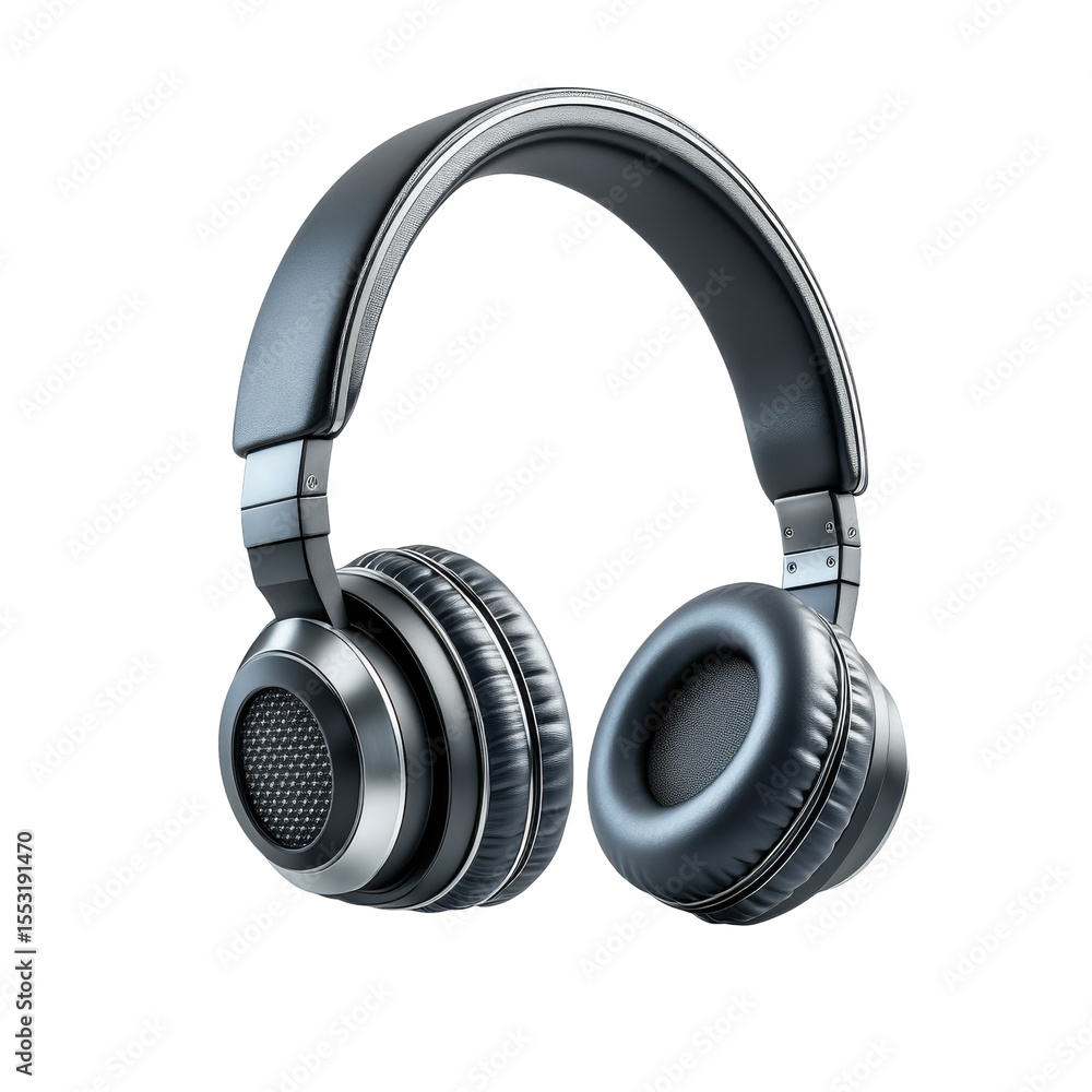 Silver and Black Headphones Music Entertainment Technology Audio Listening on transparent background Silver and Black Headphones Music Entertainment Technology Audio Listening on transparent background