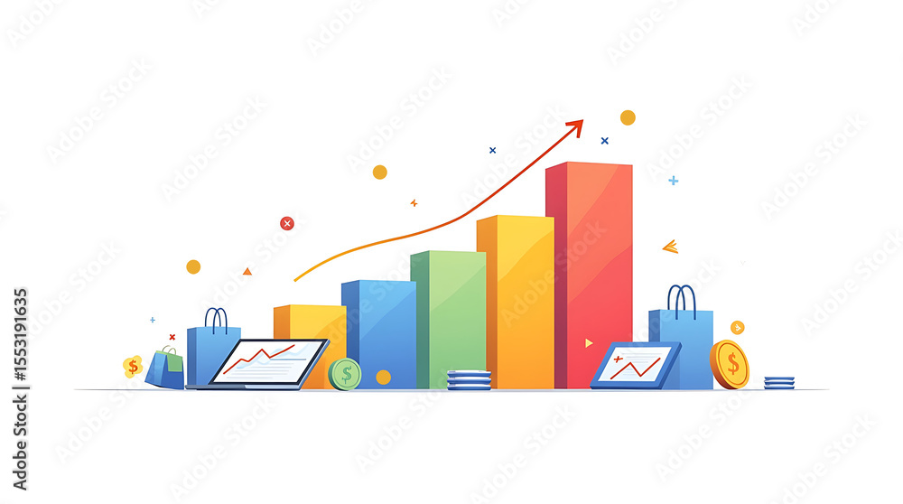 Naklejka premium Business growth and financial success represented by a rising bar chart and arrow