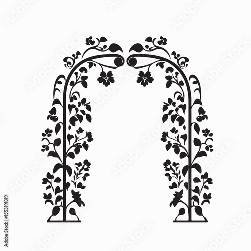 Wedding gate with flower decoration Silhouette vector on white background.