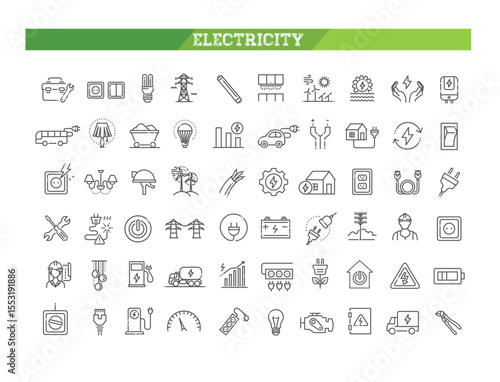Electricity icons. Power outline flat icons