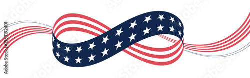infinity ribbon with american flag theme, stars and stripes design in red, white, and blue symbolizing unity, continuity, and patriotism