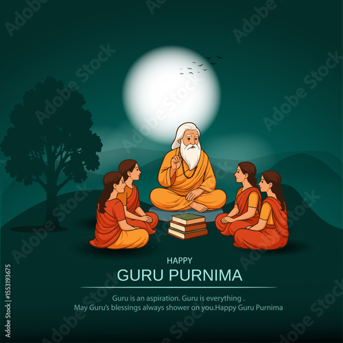 Guru Purnima Celebration: Ancient Guru Teaching Disciples Under Full Moon