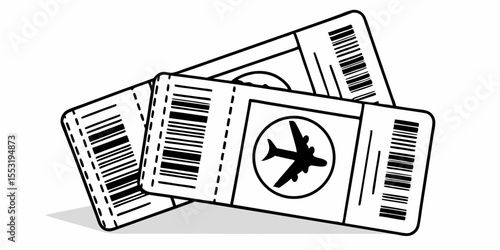 Pair of Airline Boarding Passes with Airplane Icon, Representing Air Travel and Flight Tickets
