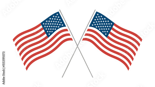 Crossed American flags symbolizing unity, patriotism, and national pride isolated on a white background with red, white, and blue colors